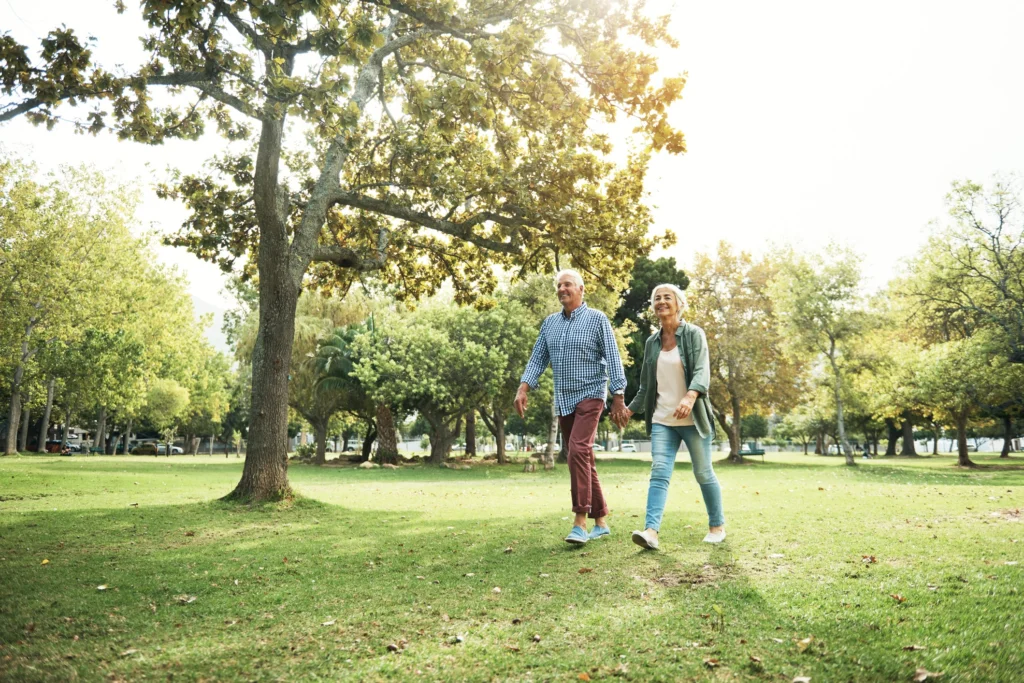 seniors walking in park